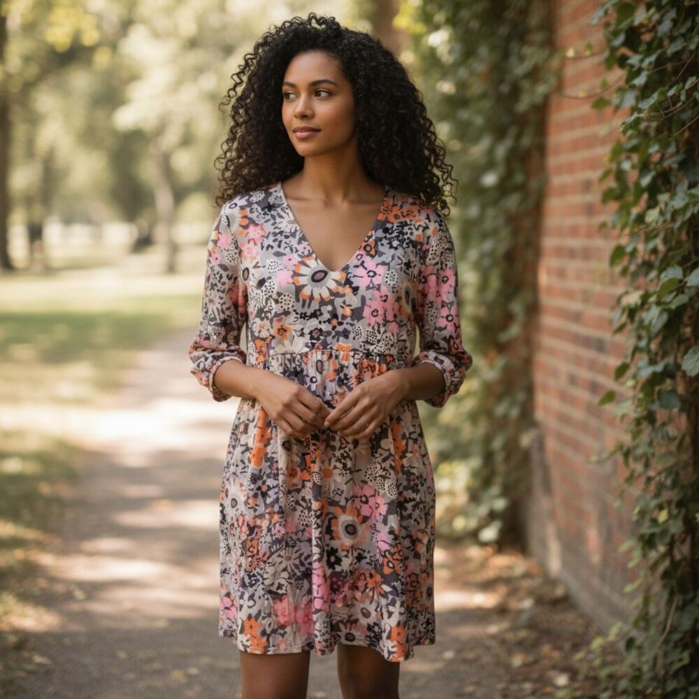 Made With Love ❤️ Dress Silky Floral Design NWT Med